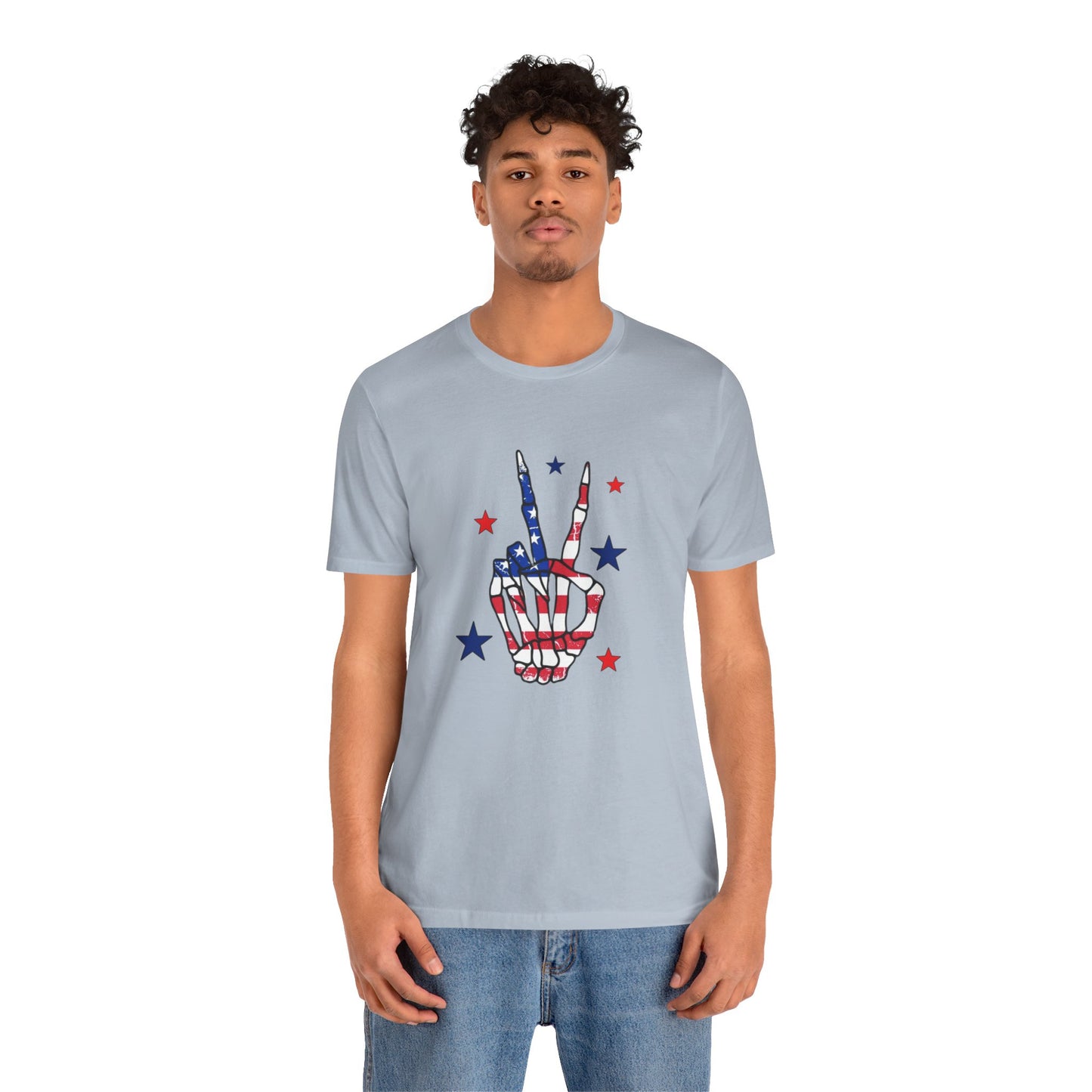 Patriotic Skeleton Peace Hand Unisex Jersey Short Sleeve Tee