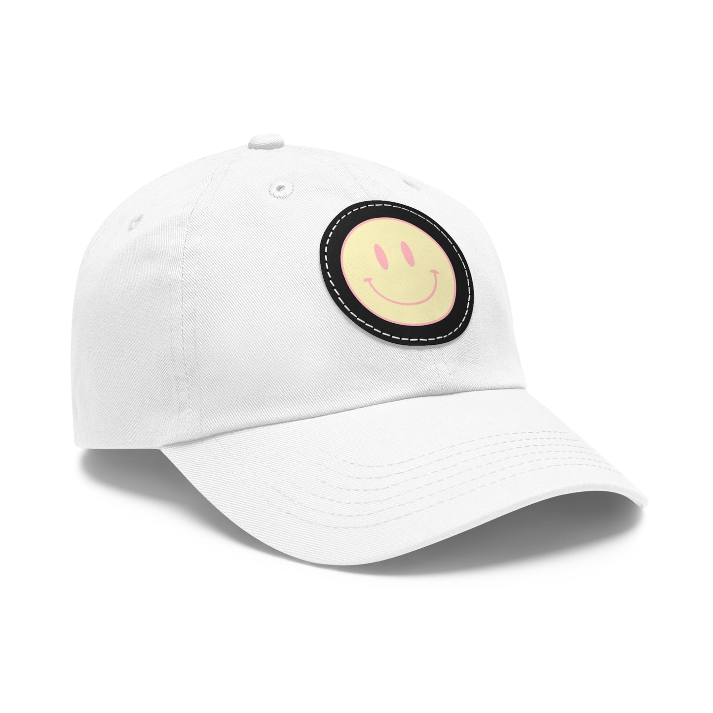 Smiley face Dad Hat with Leather Patch (Round)