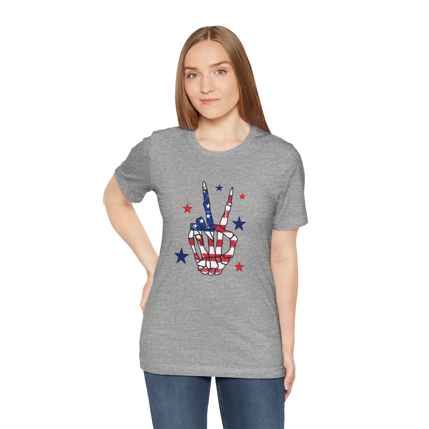 Patriotic Skeleton Peace Hand Unisex Jersey Short Sleeve Tee