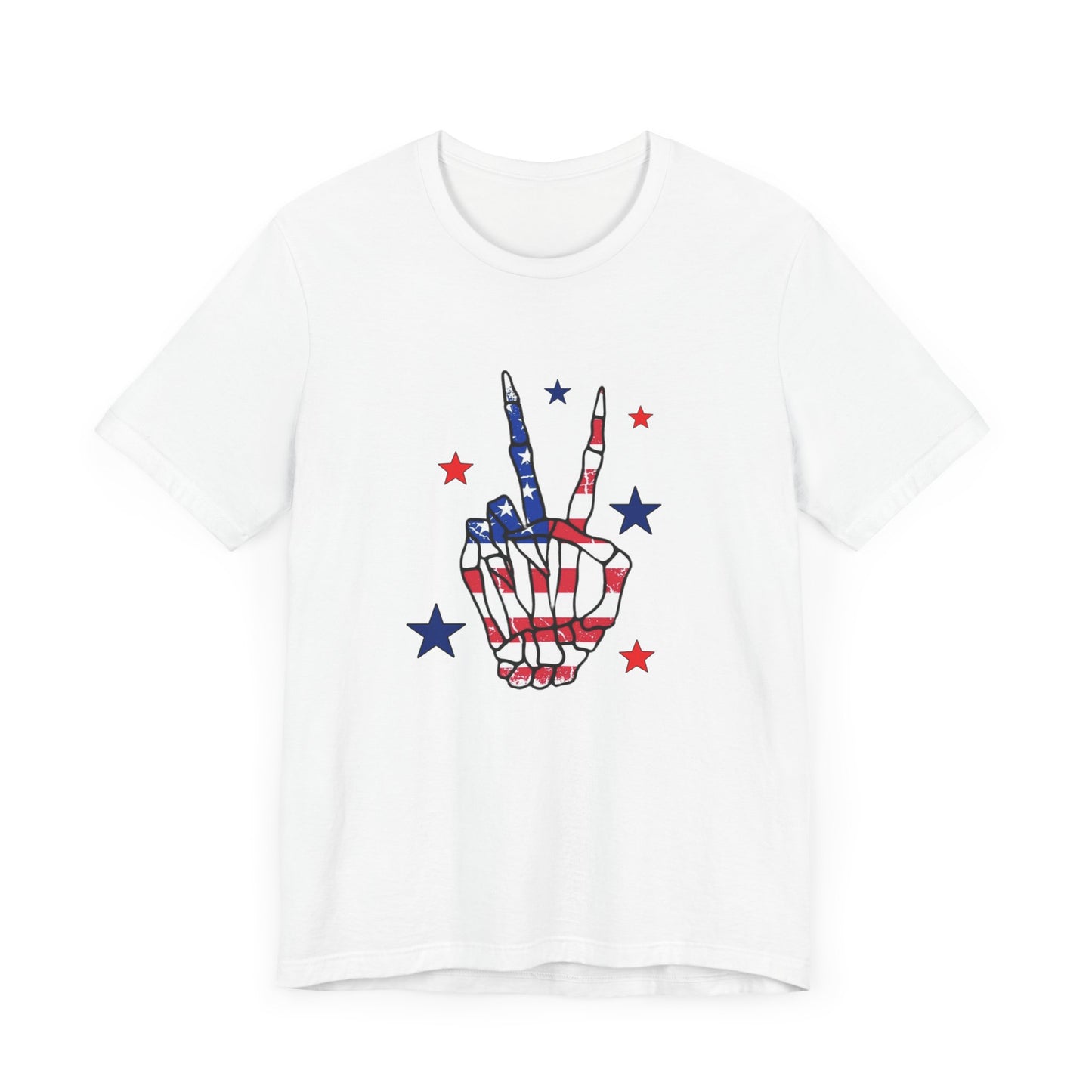 Patriotic Skeleton Peace Hand Unisex Jersey Short Sleeve Tee