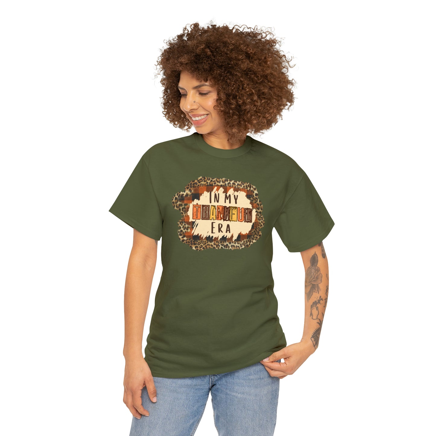 Leopard Plaid In My Thankful Era Unisex Heavy Cotton Tee