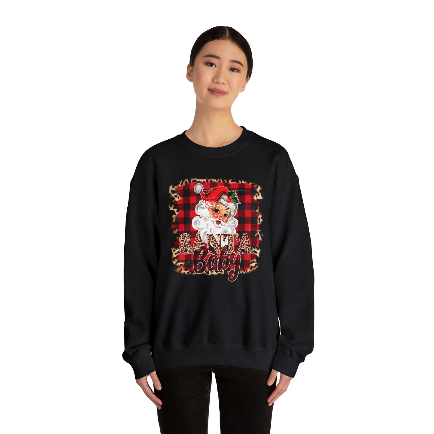 Santa Baby Leopard Print Unisex Heavy Blend™ Crewneck Sweatshirt