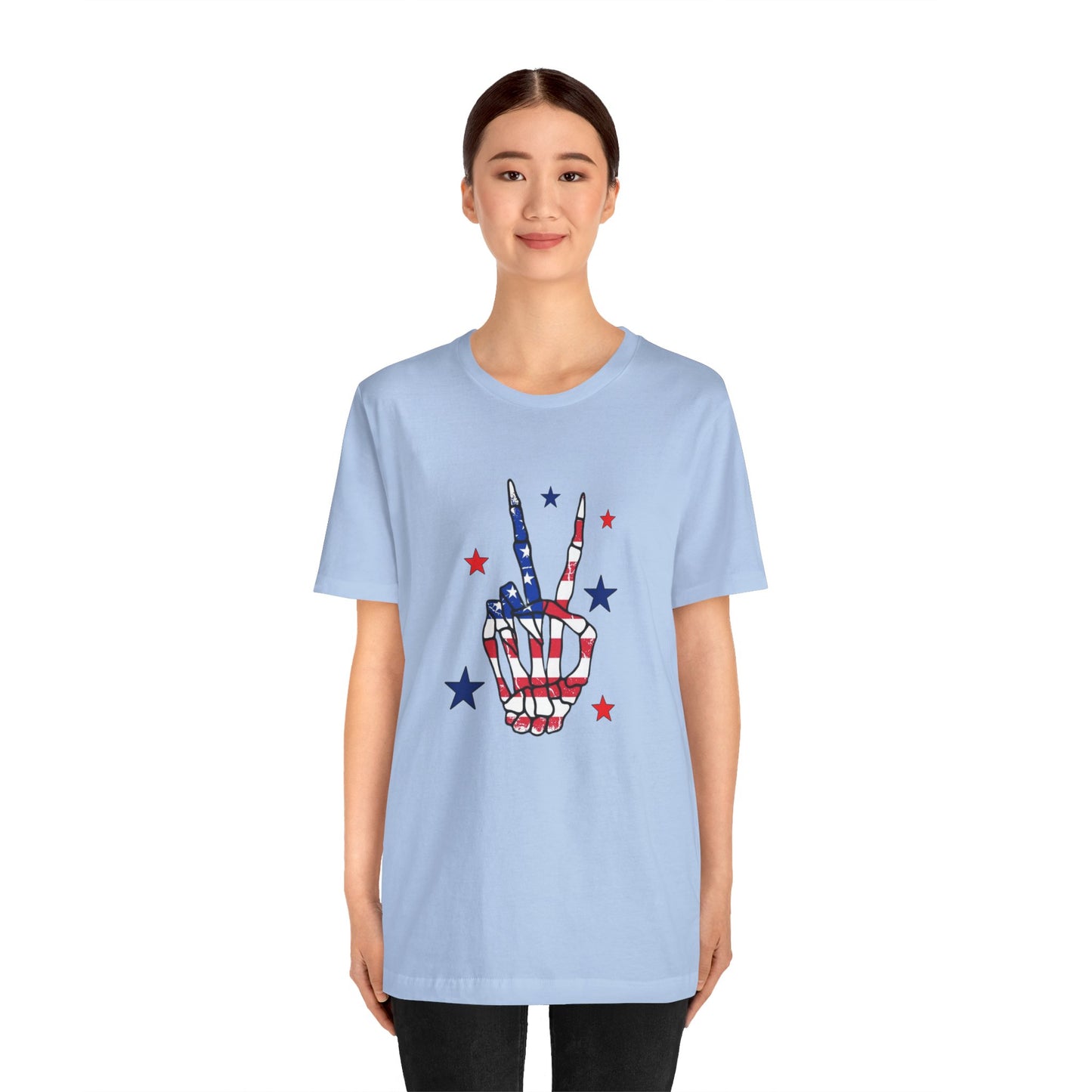 Patriotic Skeleton Peace Hand Unisex Jersey Short Sleeve Tee