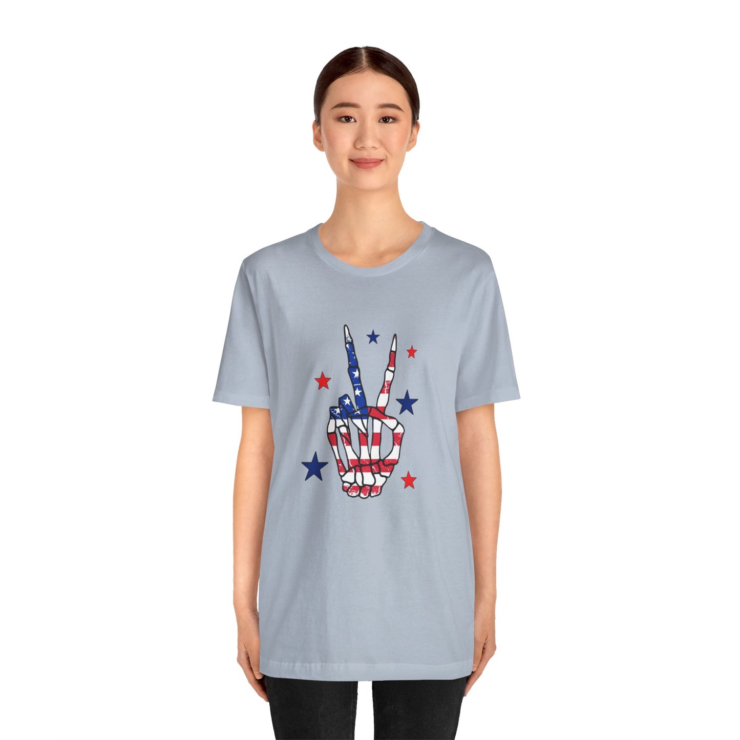 Patriotic Skeleton Peace Hand Unisex Jersey Short Sleeve Tee