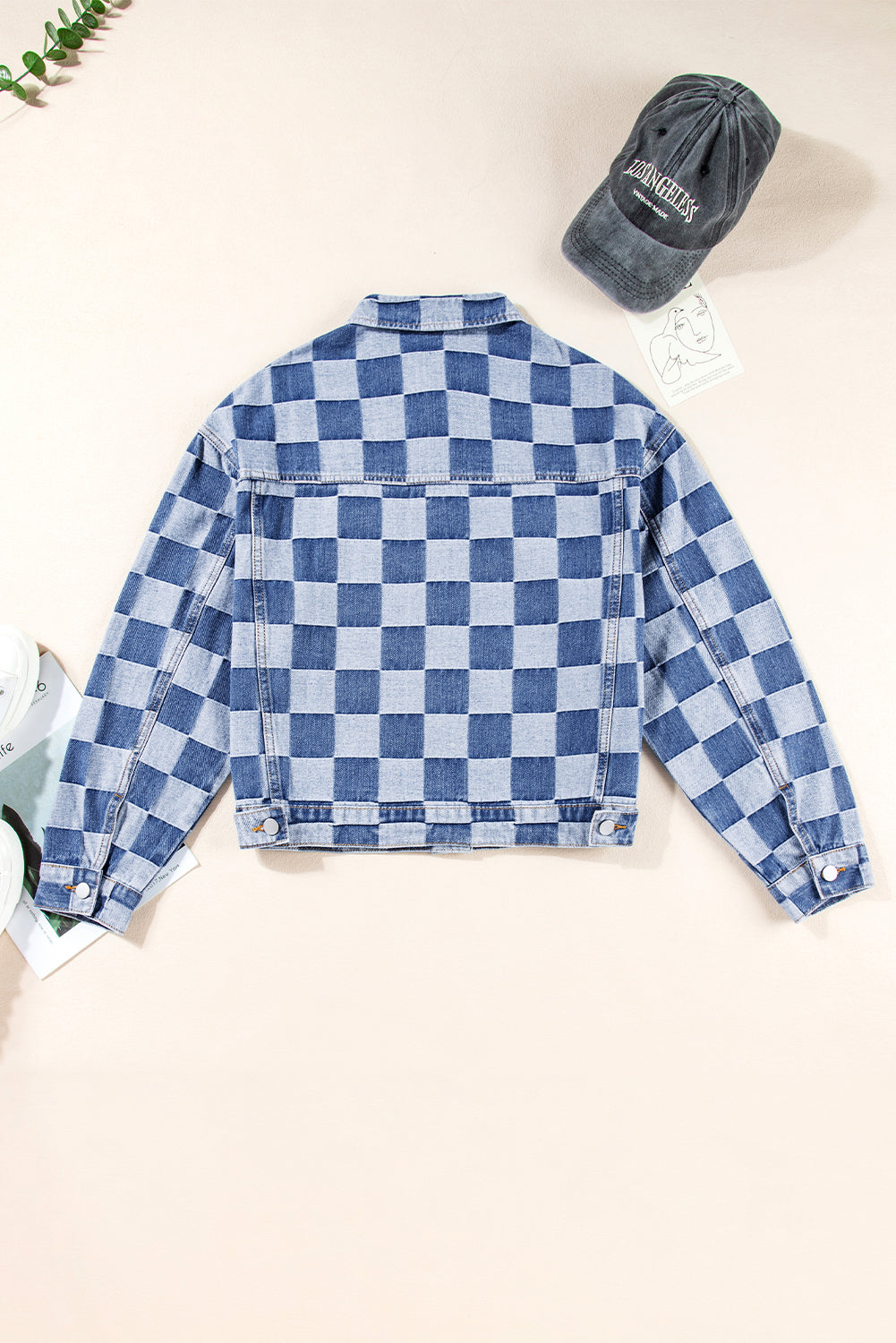 Checkered Patchwork Button up Denim Jacket