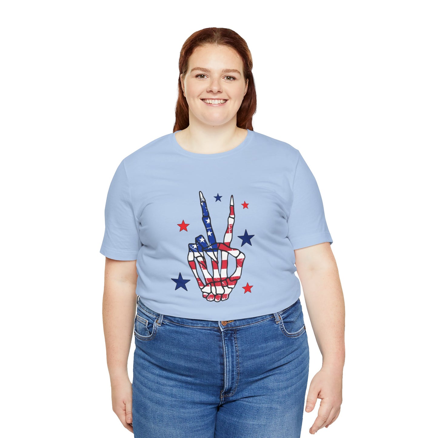 Patriotic Skeleton Peace Hand Unisex Jersey Short Sleeve Tee