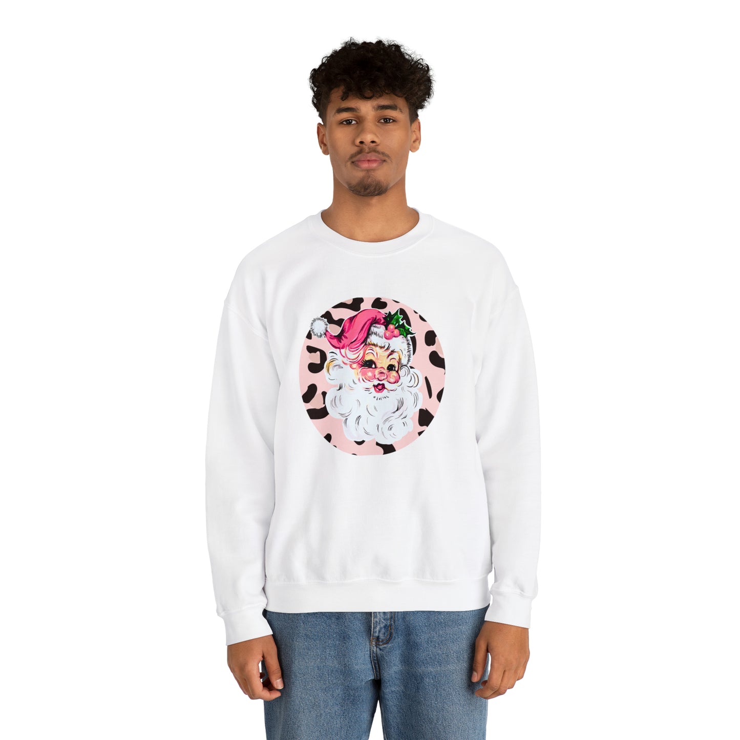 Pink Santa Leopard Print Unisex Heavy Blend™ Crewneck Sweatshirt