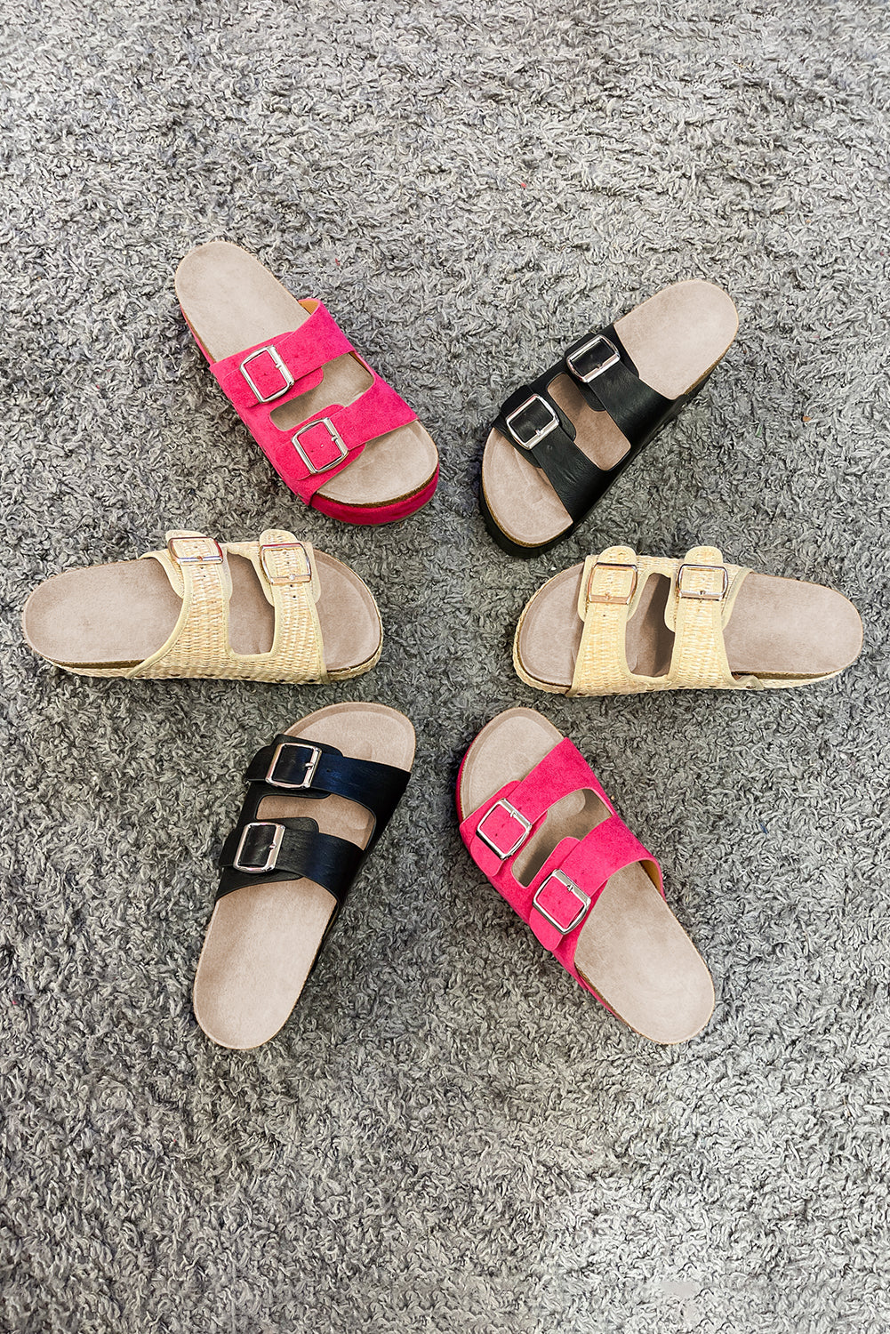 Beige Suede Buckle Decor Footbed Sandal Slippers