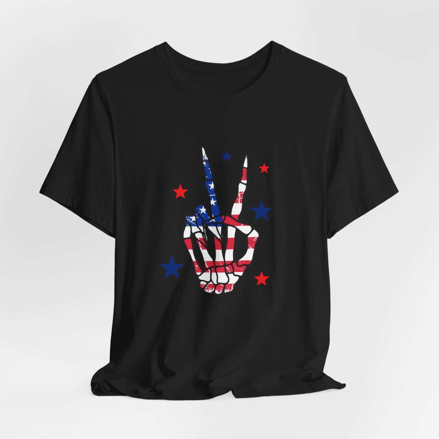 Patriotic Skeleton Peace Hand Unisex Jersey Short Sleeve Tee