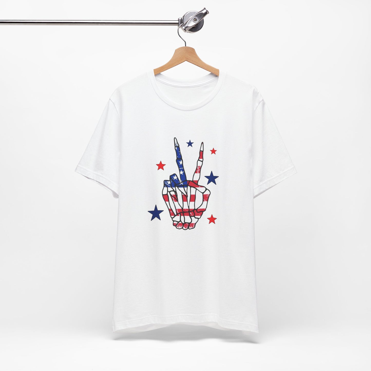 Patriotic Skeleton Peace Hand Unisex Jersey Short Sleeve Tee