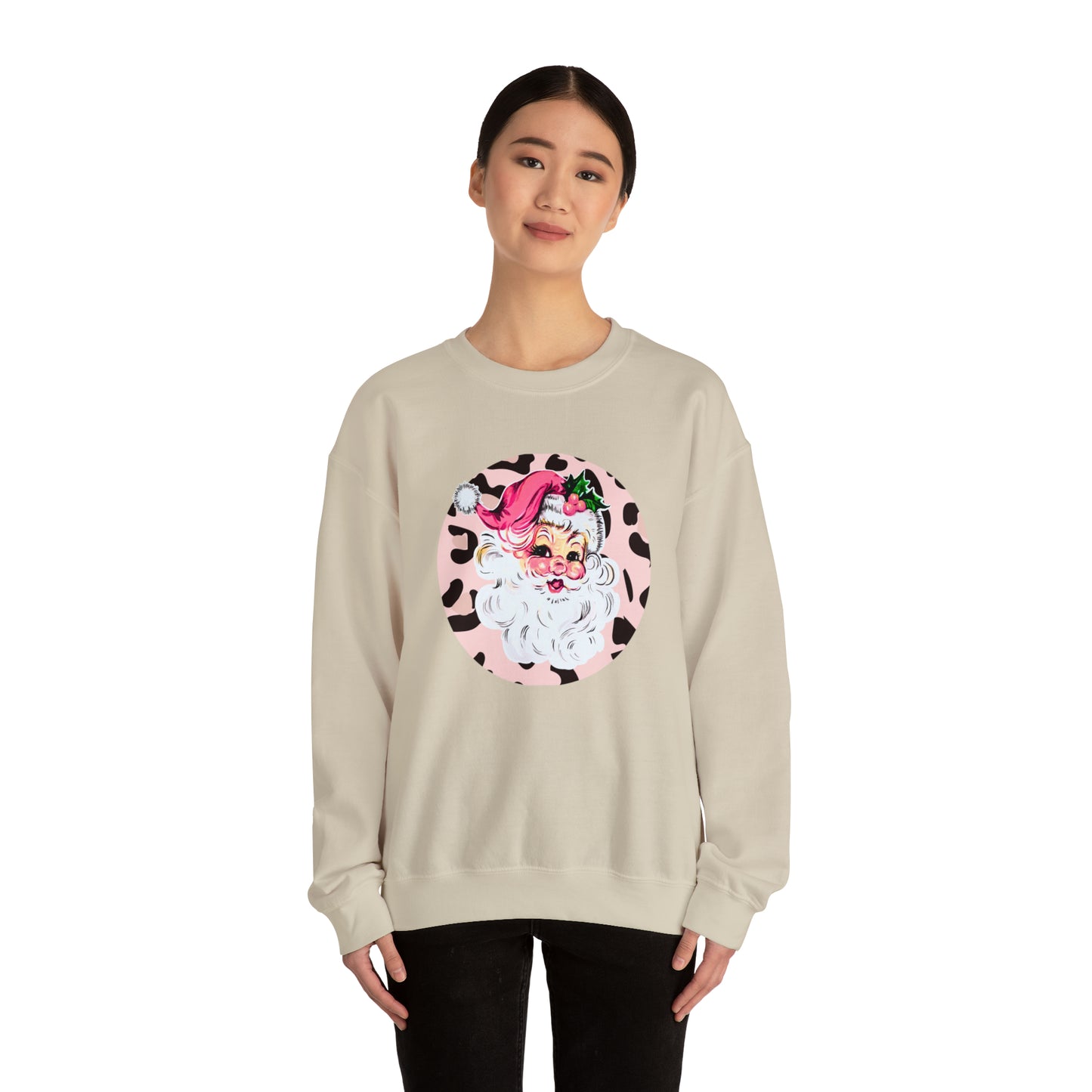 Pink Santa Leopard Print Unisex Heavy Blend™ Crewneck Sweatshirt