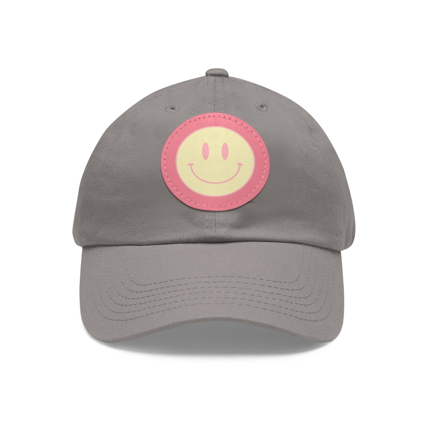 Smiley face Dad Hat with Leather Patch (Round)