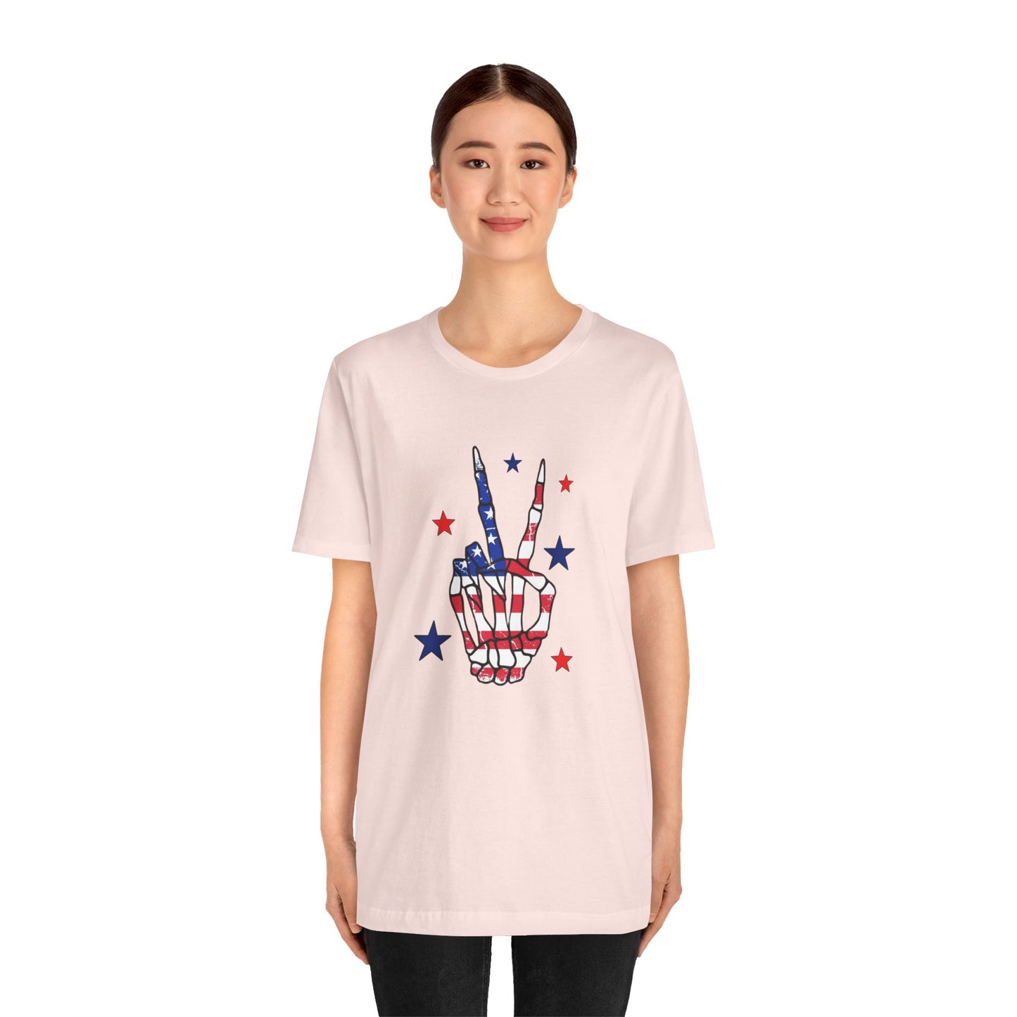 Patriotic Skeleton Peace Hand Unisex Jersey Short Sleeve Tee