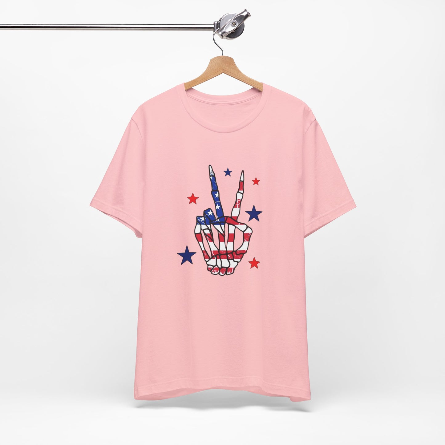 Patriotic Skeleton Peace Hand Unisex Jersey Short Sleeve Tee