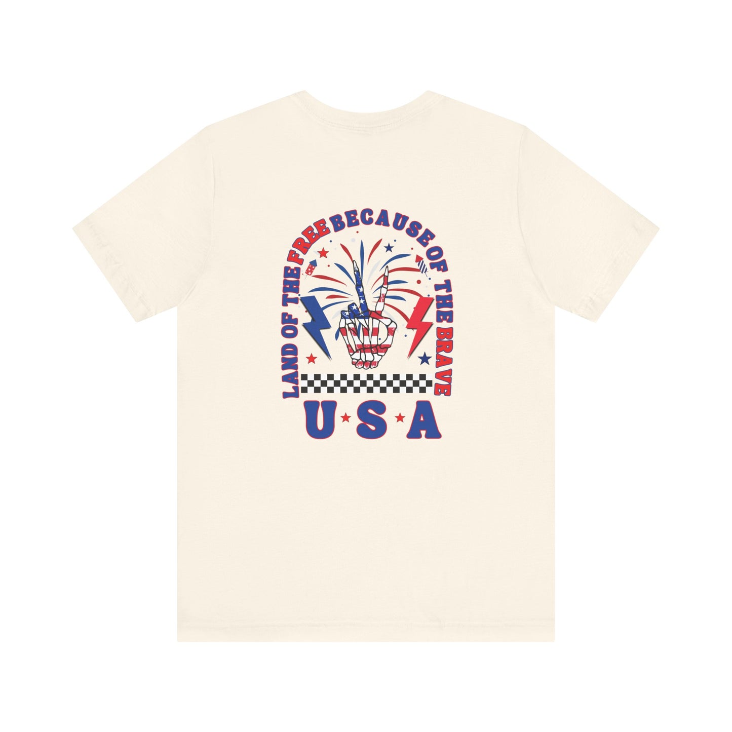 Patriotic Skeleton Peace Hand (Front & Back) Unisex Jersey Short Sleeve Tee