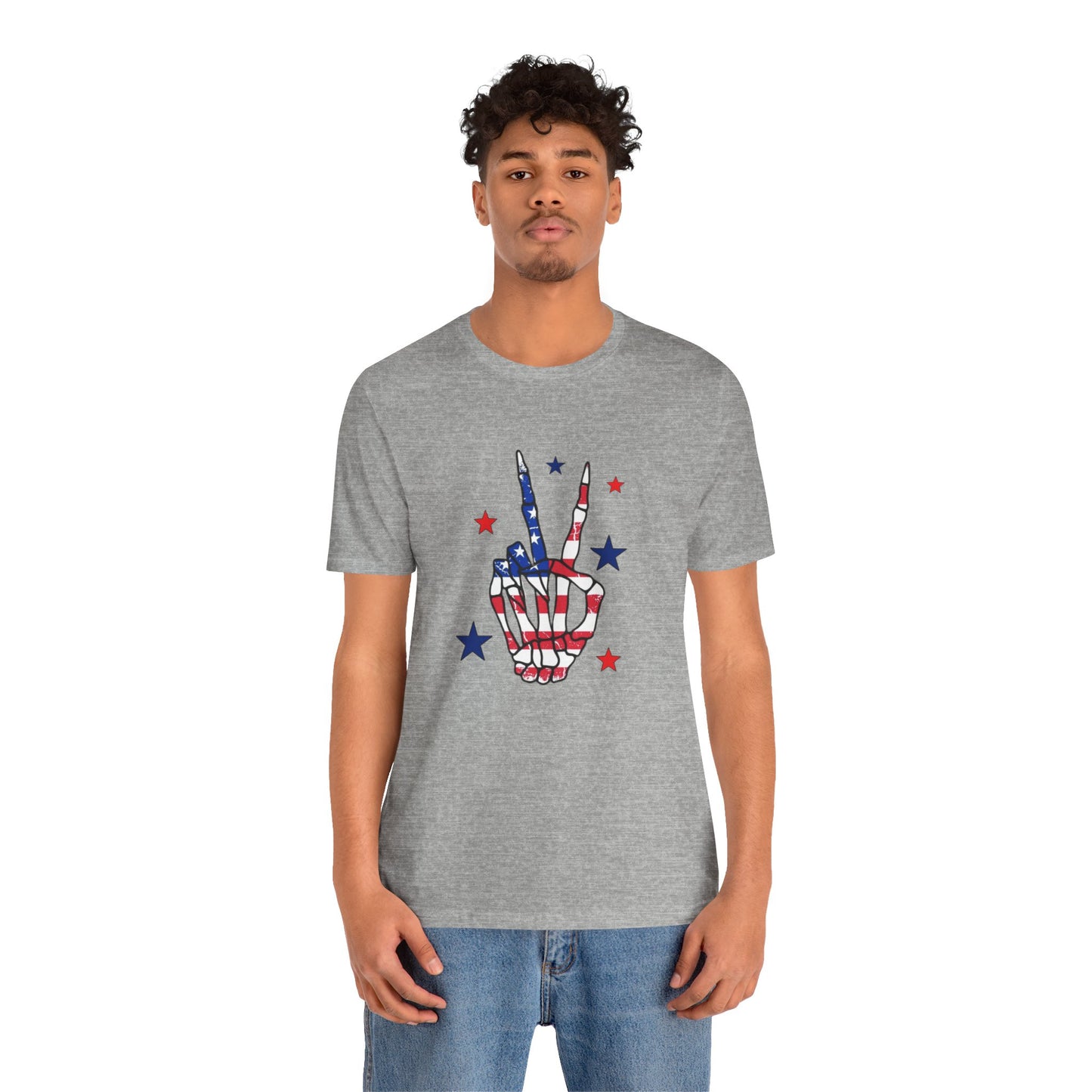 Patriotic Skeleton Peace Hand Unisex Jersey Short Sleeve Tee