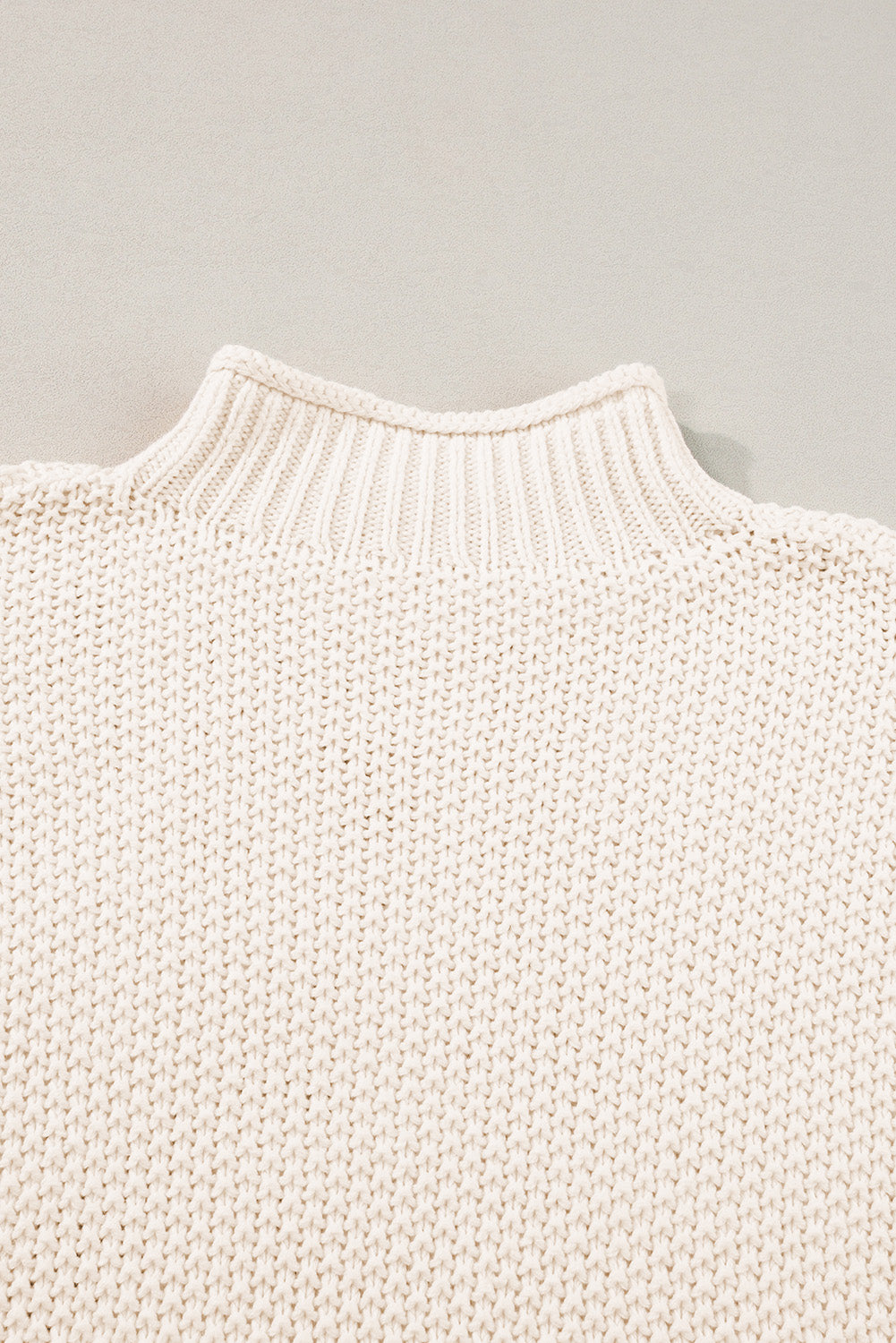 Beige High Neck Bat Short Sleeve Sweater