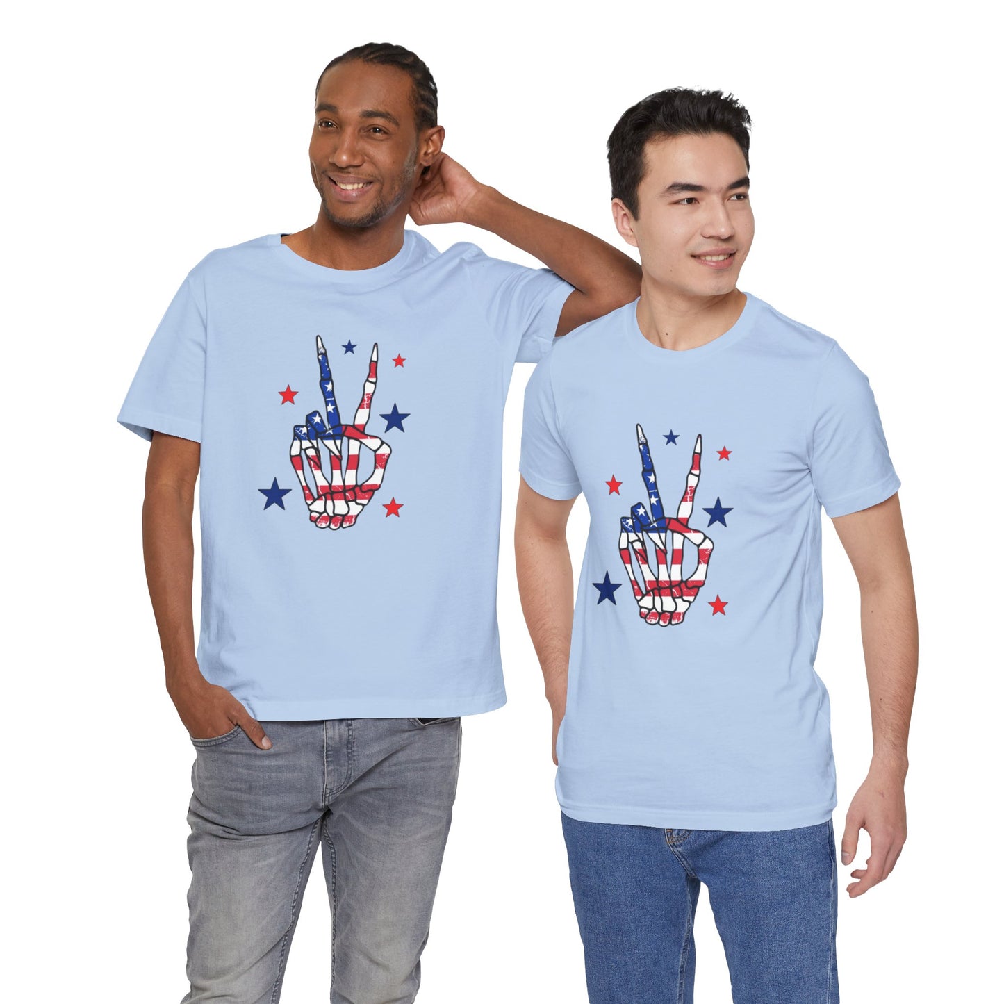 Patriotic Skeleton Peace Hand Unisex Jersey Short Sleeve Tee