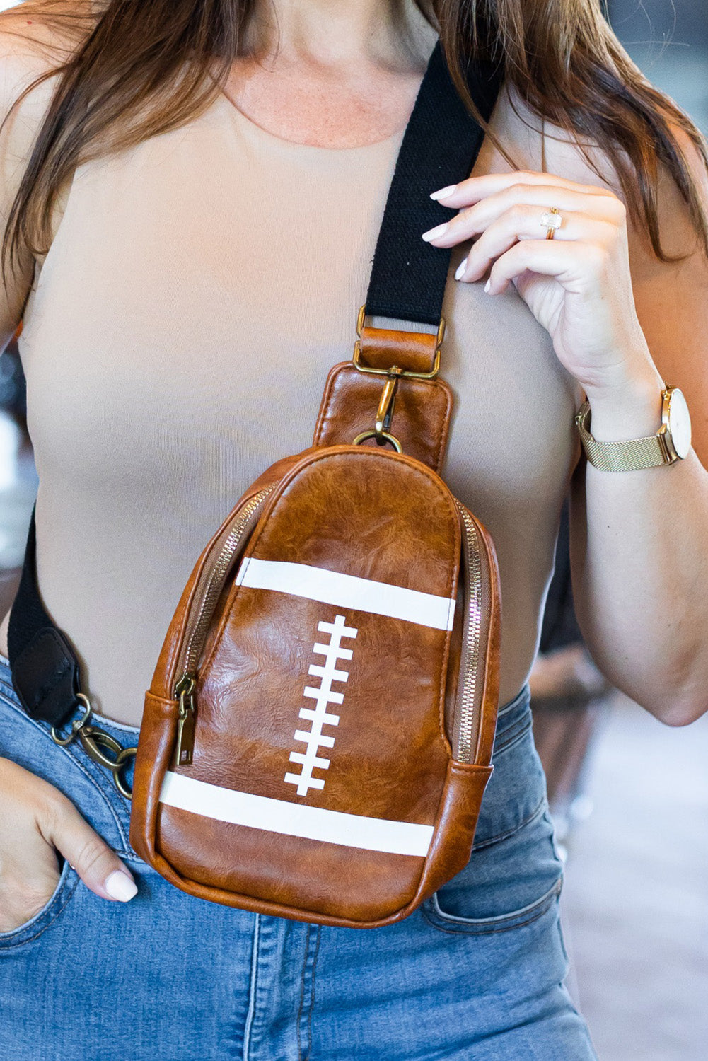 Brown Football Mini Crossbody Bag