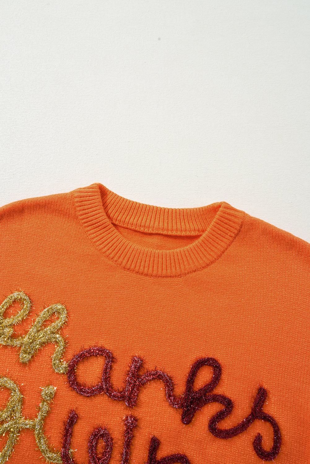 Thanksgiving Tinsel Drop Shoulder Crew Neck Sweater