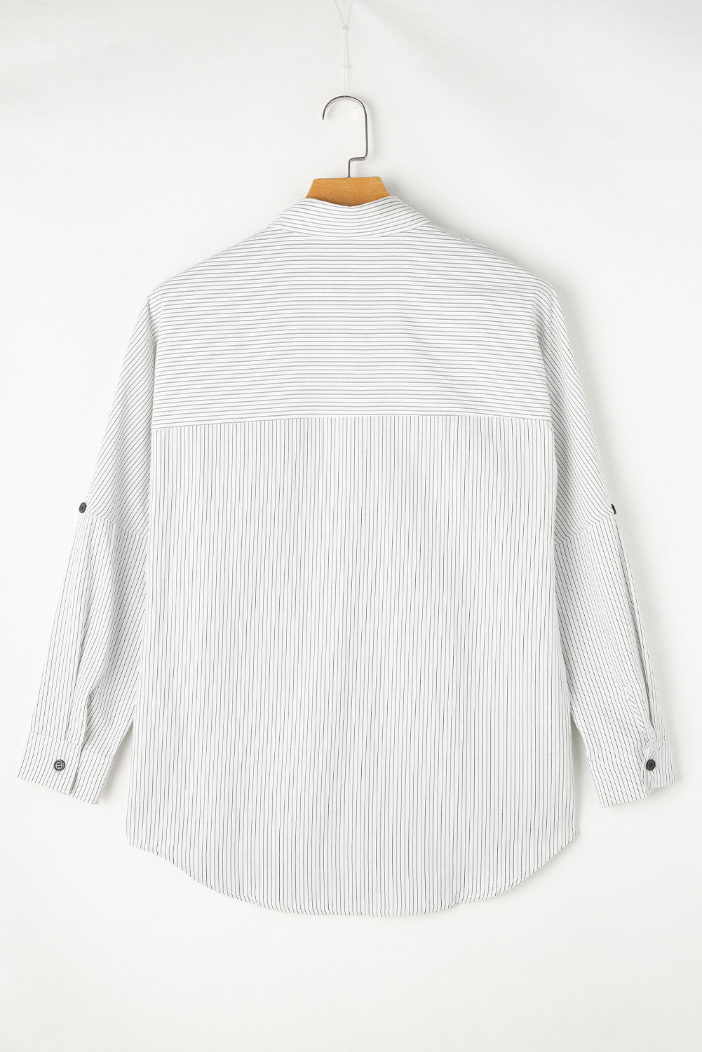 Striped Roll-tab Sleeve Pocketed Long Shirt