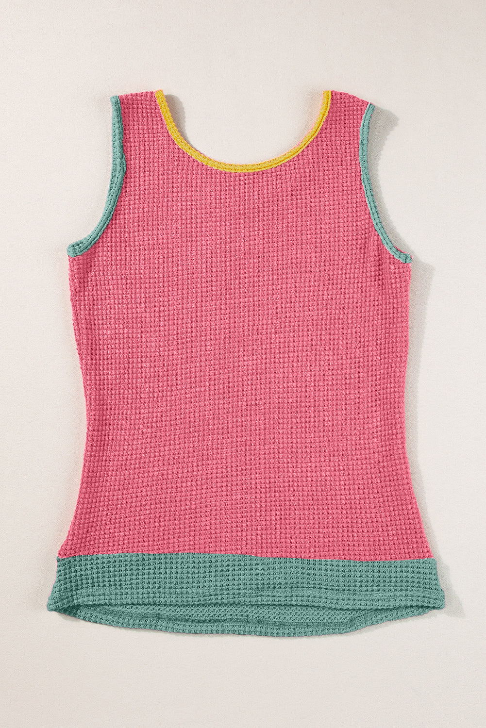 Light Blue Color Block Patched Pocket Breathable Knit Tank Top