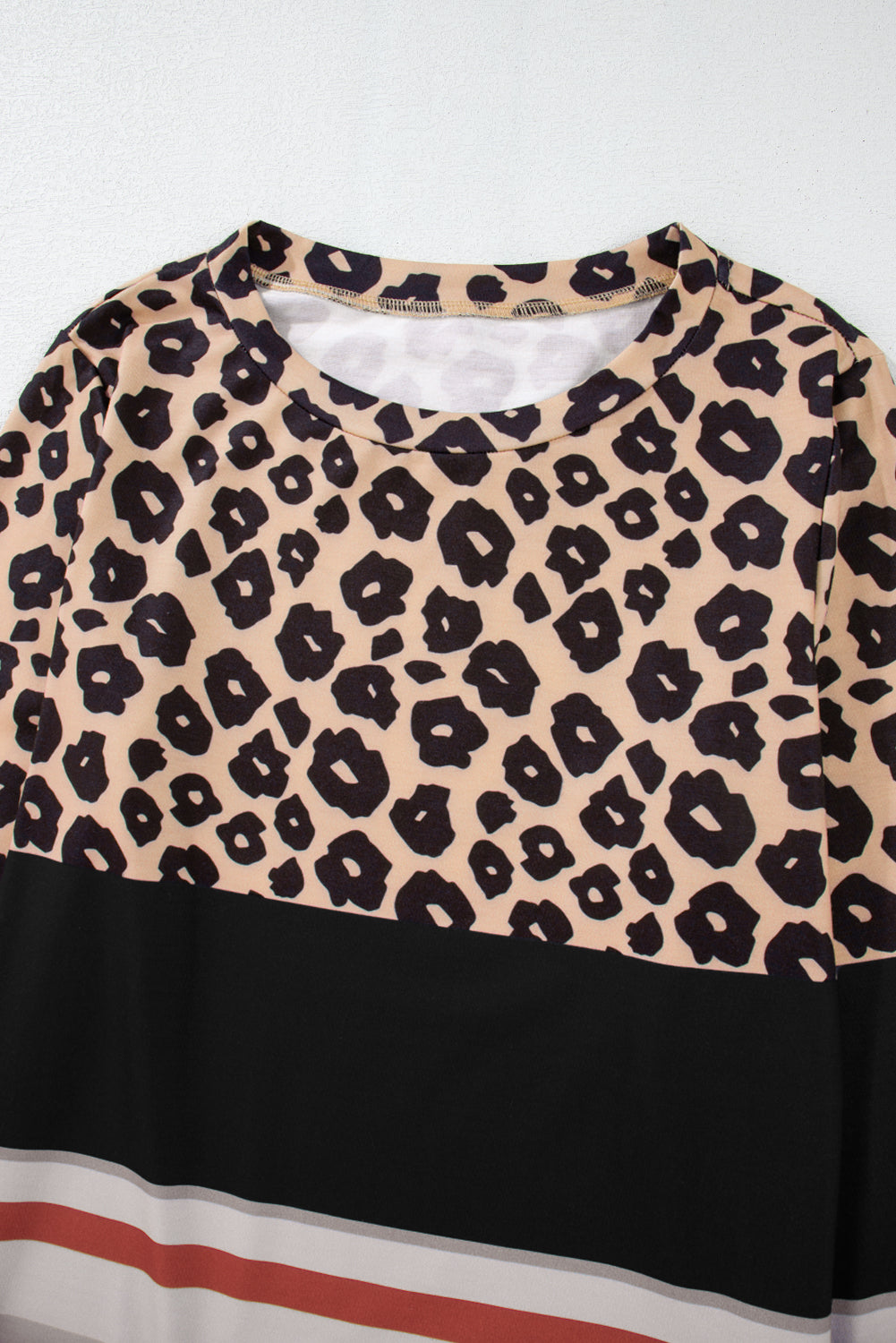 Leopard Color Block Crewneck Long Sleeve Top