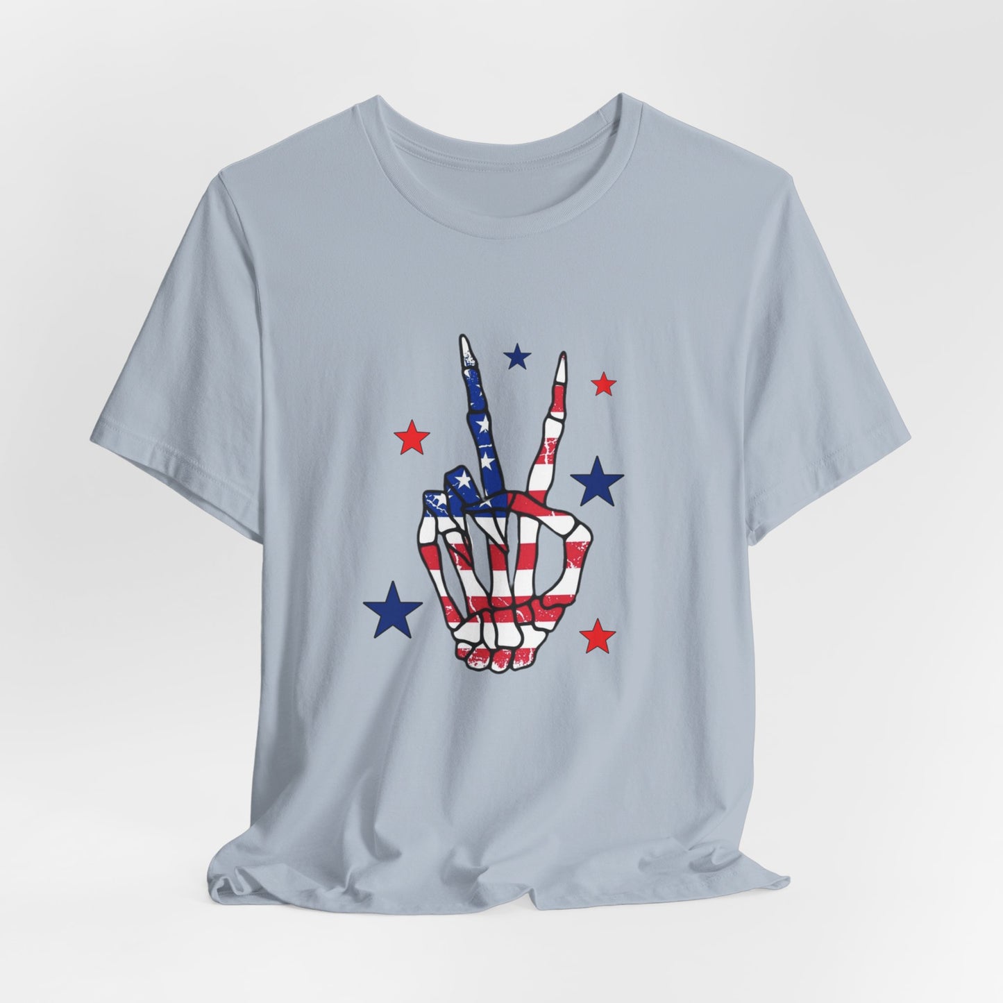 Patriotic Skeleton Peace Hand Unisex Jersey Short Sleeve Tee