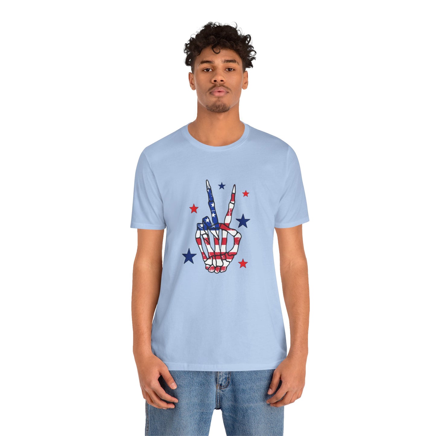 Patriotic Skeleton Peace Hand Unisex Jersey Short Sleeve Tee