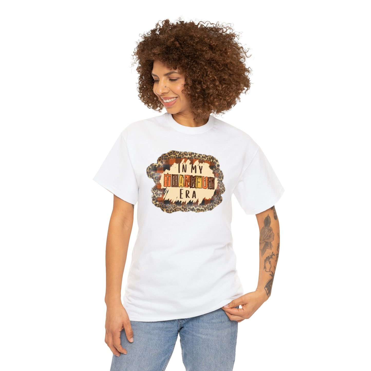 Leopard Plaid In My Thankful Era Unisex Heavy Cotton Tee