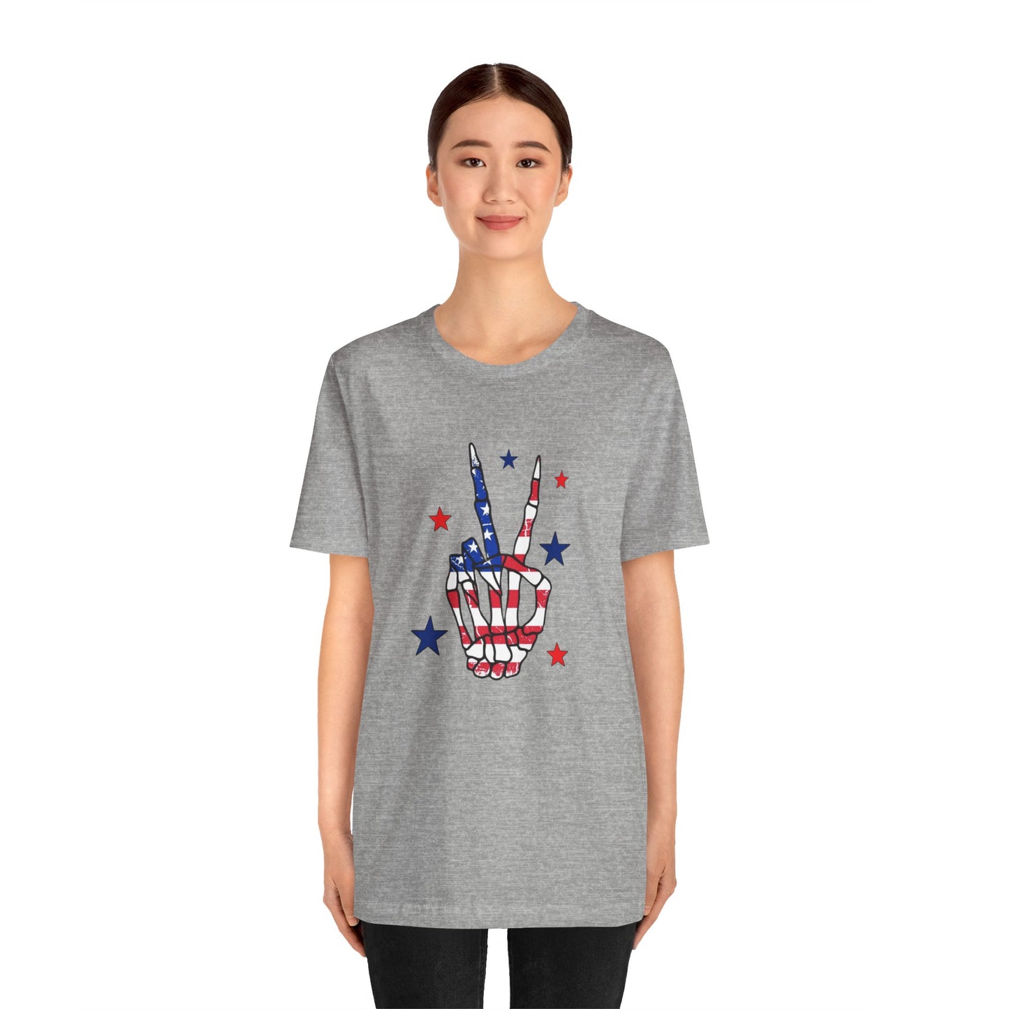 Patriotic Skeleton Peace Hand Unisex Jersey Short Sleeve Tee