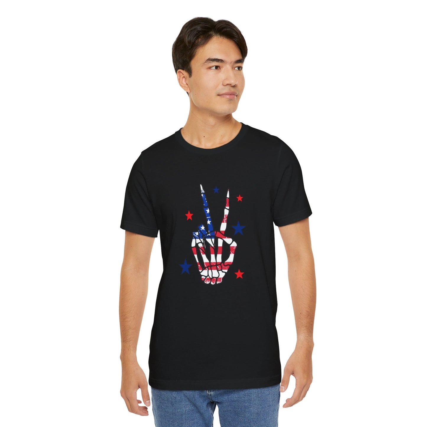 Patriotic Skeleton Peace Hand Unisex Jersey Short Sleeve Tee