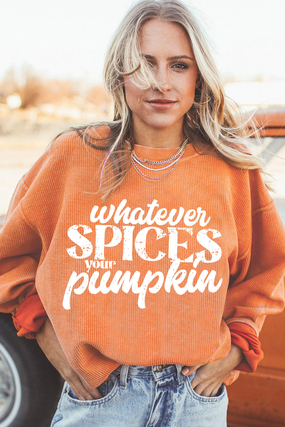 Whatever Spices Your Pumpkin Graphic Corded Pullover Sweatshirt