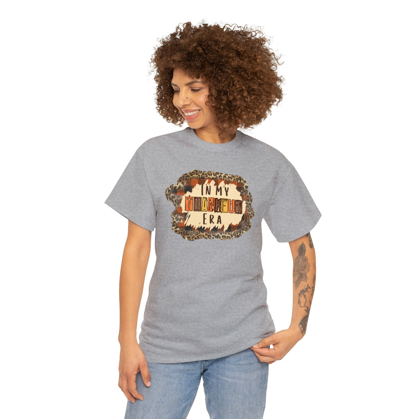 Leopard Plaid In My Thankful Era Unisex Heavy Cotton Tee