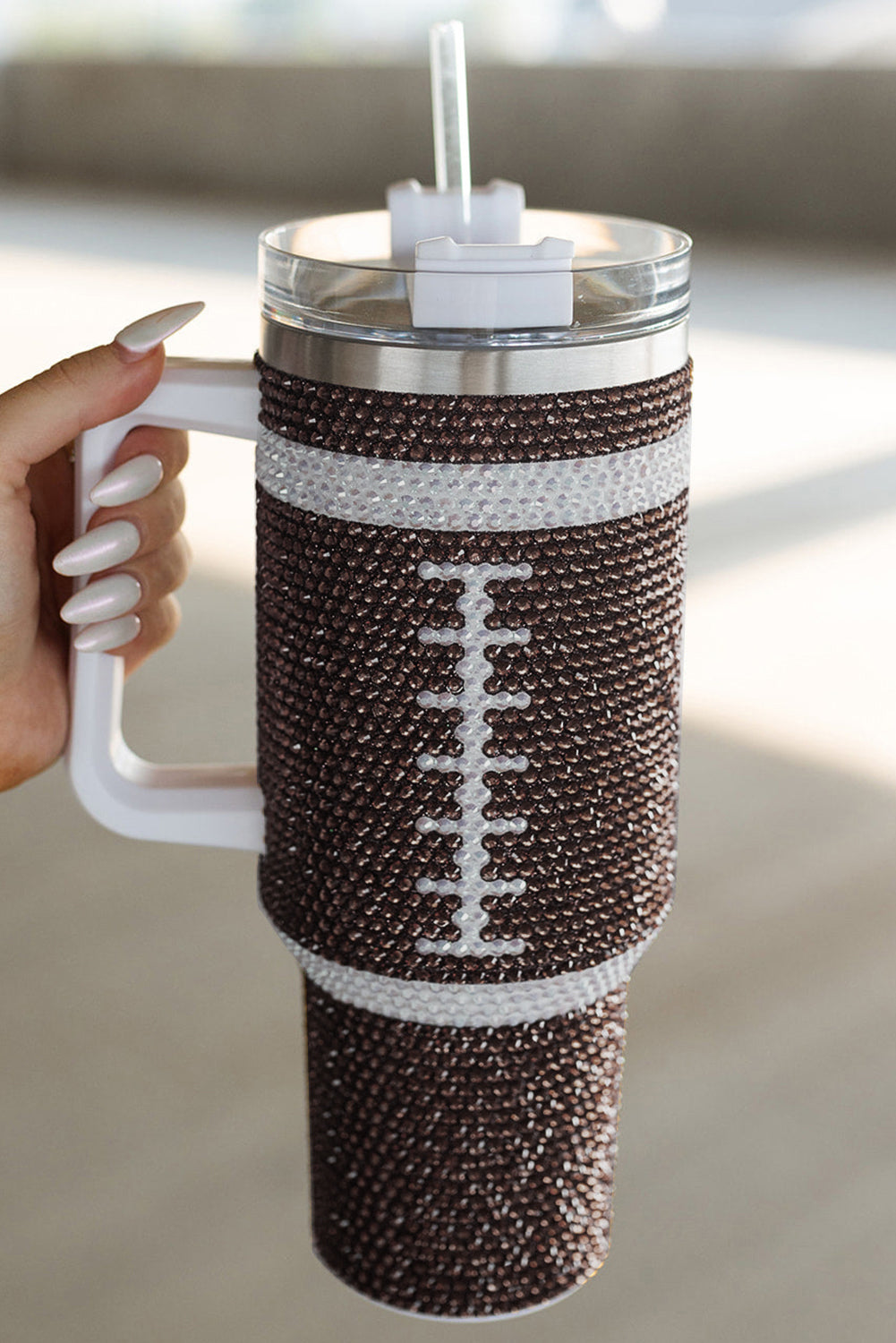 Chestnut Contrast Rhinestone Football Stainless Steel Tumbler 40oz