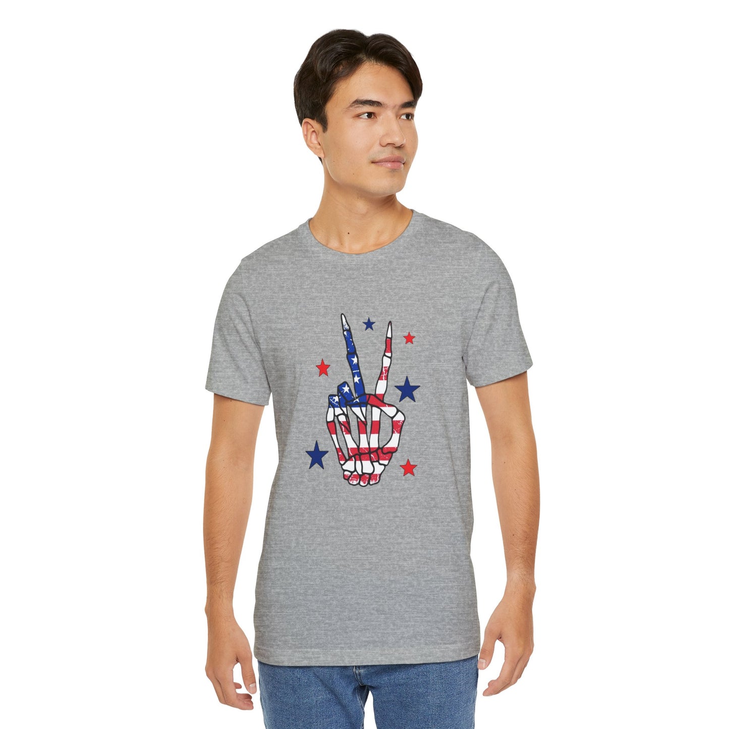 Patriotic Skeleton Peace Hand Unisex Jersey Short Sleeve Tee