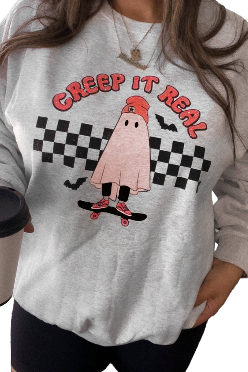 Creep It Real Ghost Print Plus Size Sweatshirt