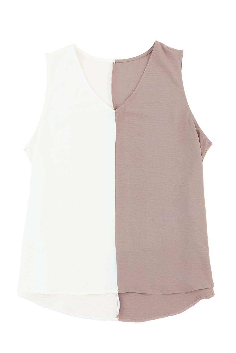 White Plus Size Colorblock V Neck Tank Top