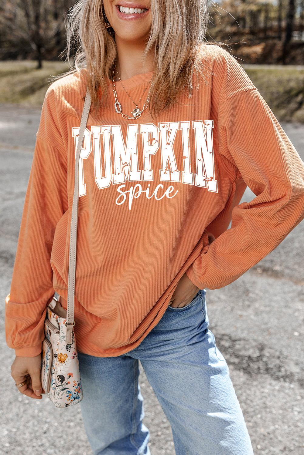 Pumpkin Spice Graphic Corded Crewneck Sweatshirt