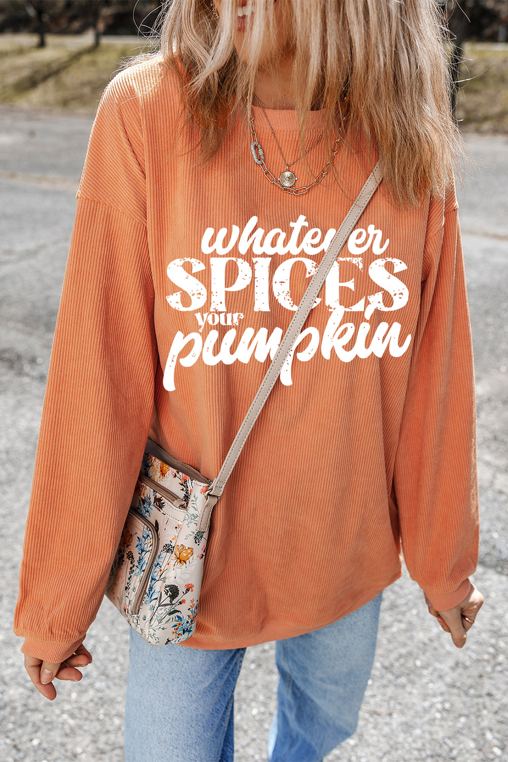 Whatever Spices Your Pumpkin Graphic Corded Pullover Sweatshirt