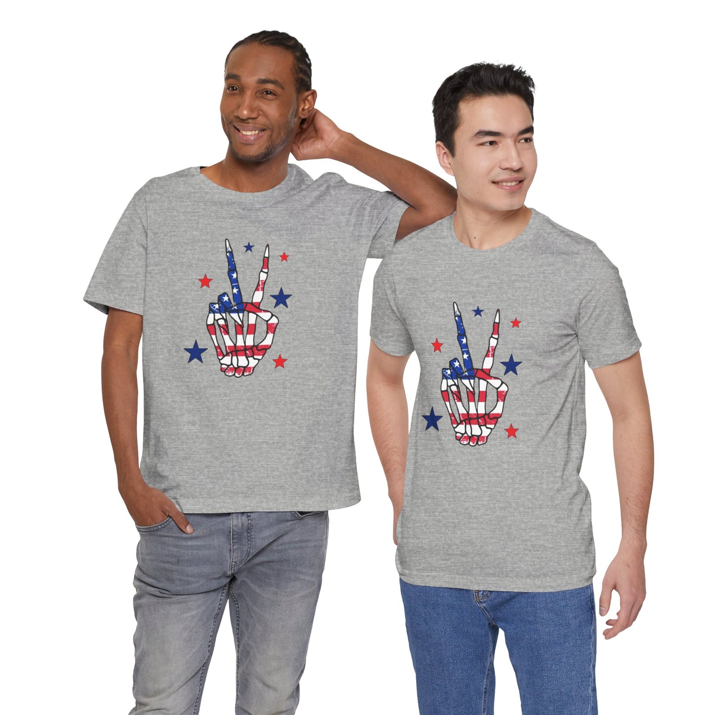 Patriotic Skeleton Peace Hand Unisex Jersey Short Sleeve Tee