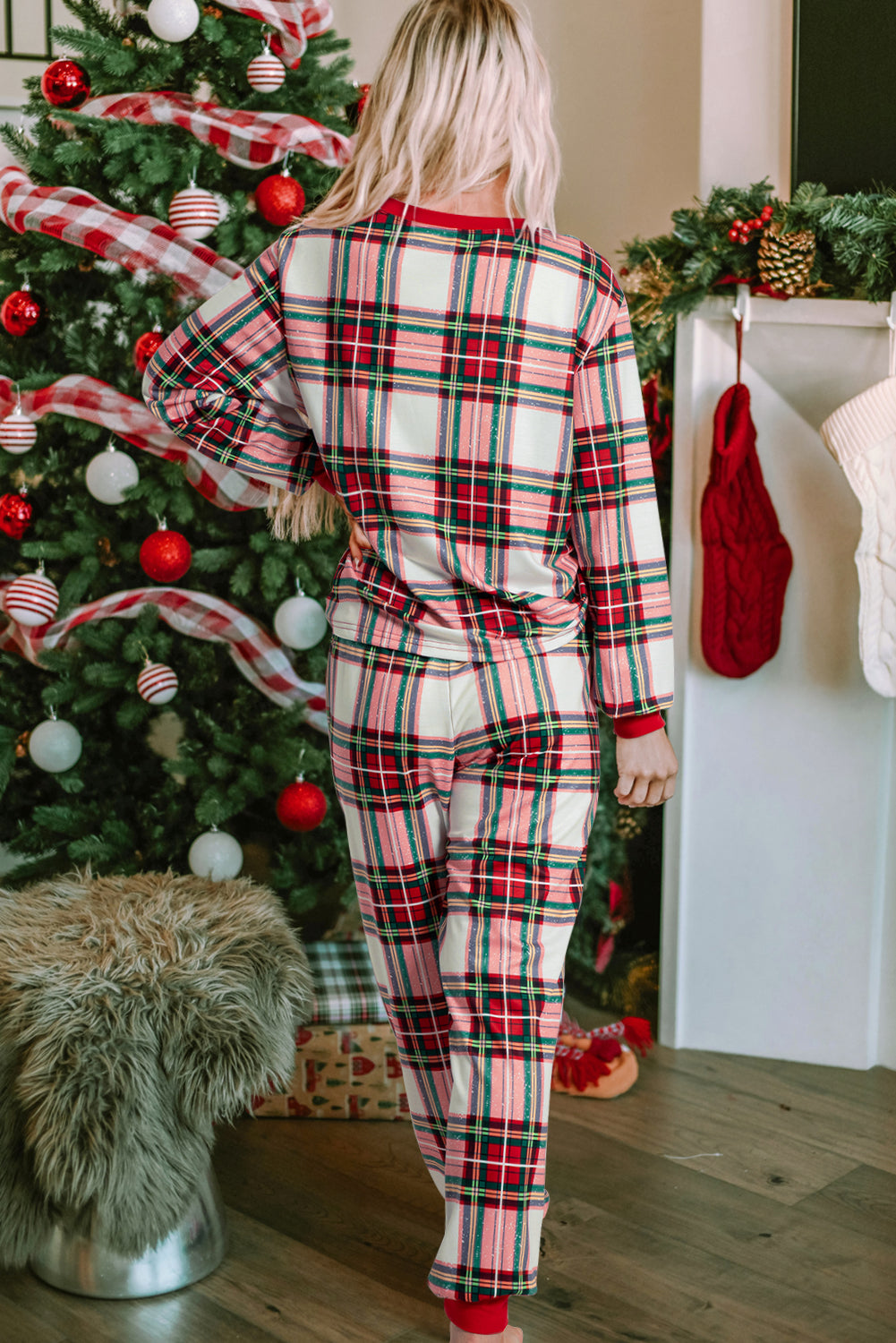 Christmas Plaid Allover Top and Pants Lounge Set