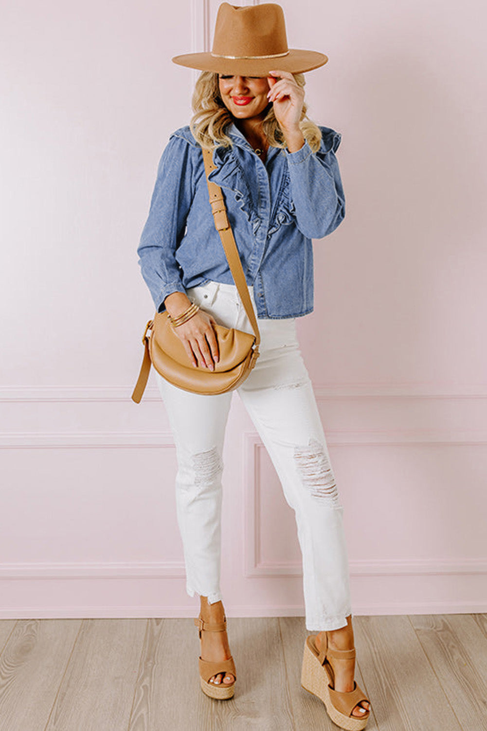 Denim Ruffled Casual Top