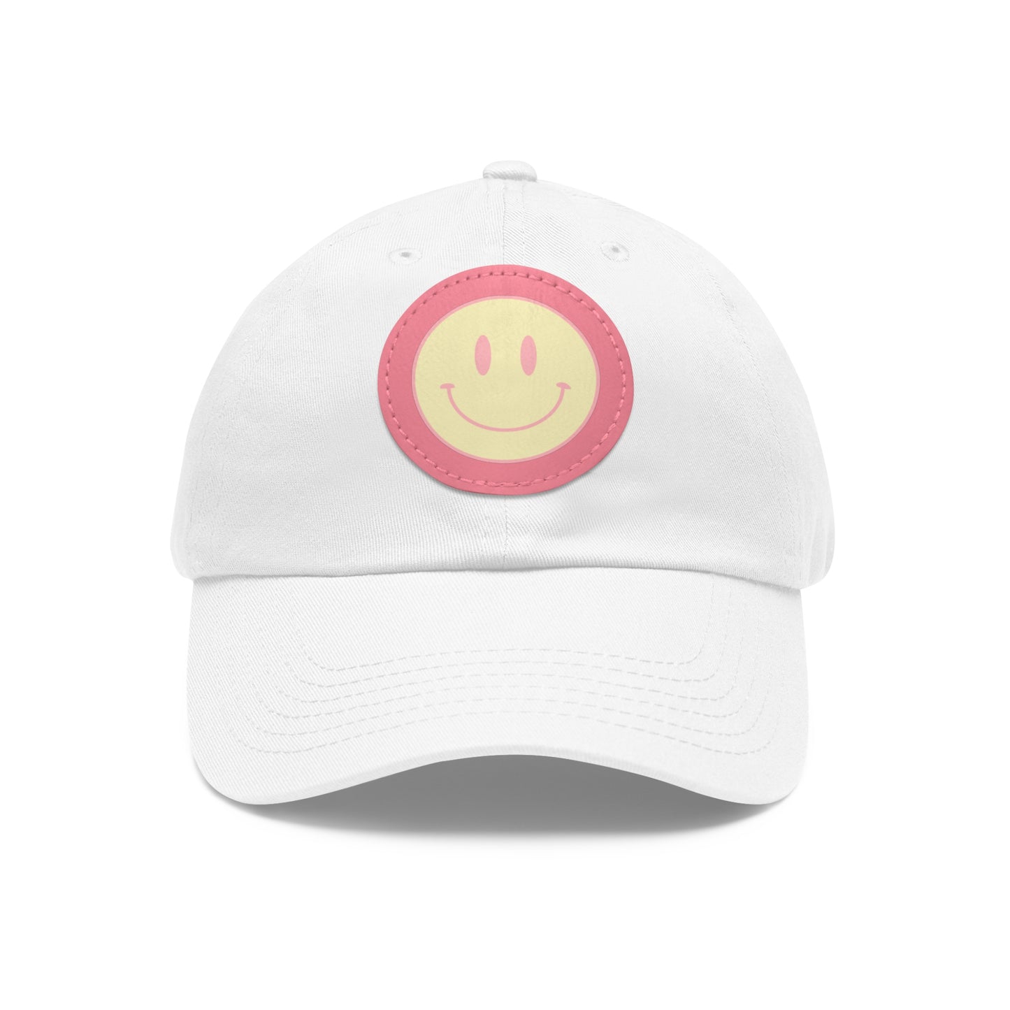 Smiley face Dad Hat with Leather Patch (Round)