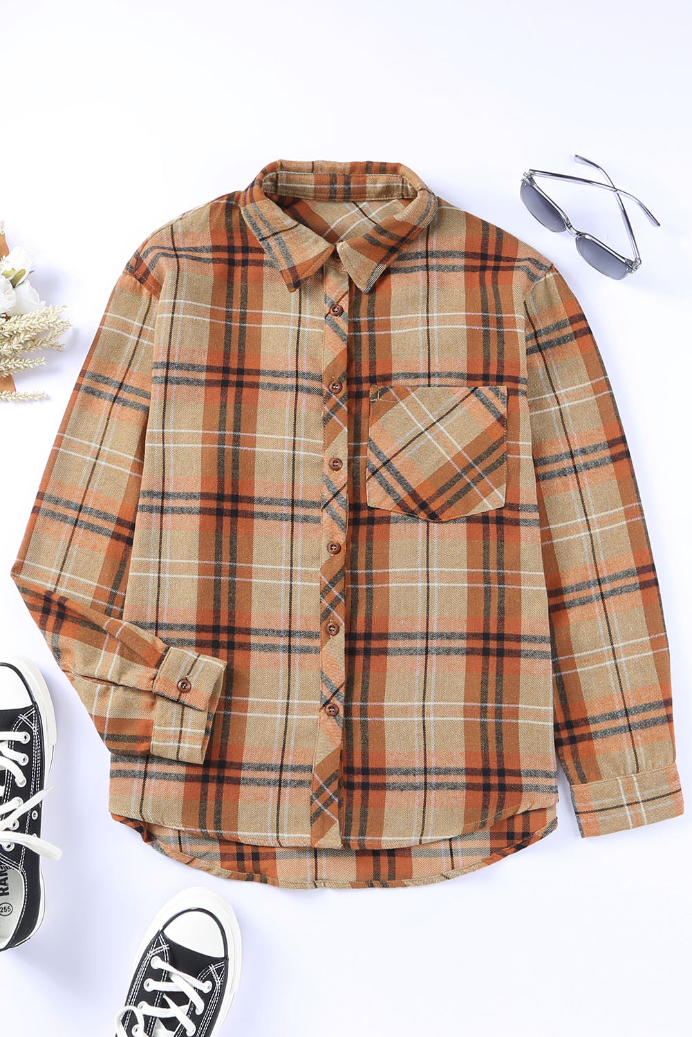 Plaid Pocket Buttoned Long Sleeve Shirt