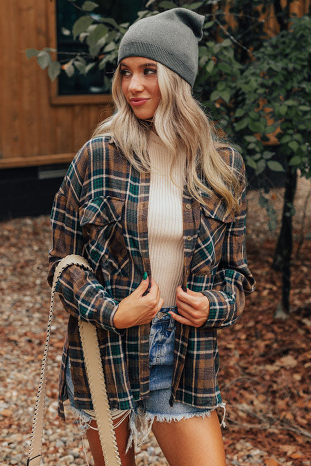 Plaid Print Chest Pockets Buttoned Shirt Jacket