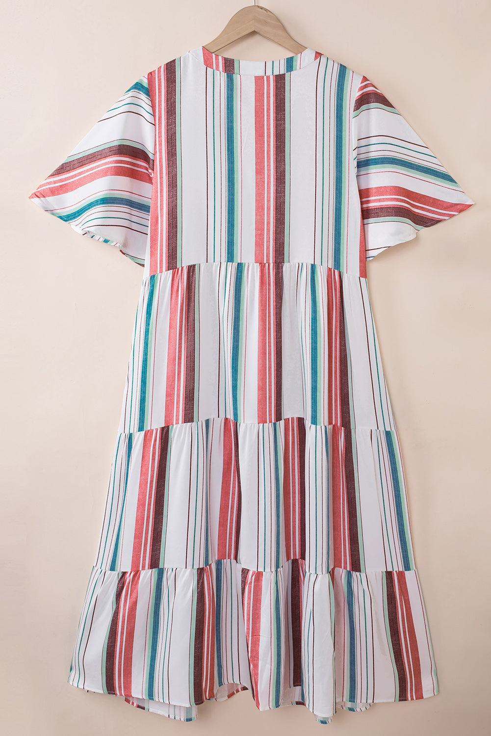 Serape Striped V Neck Buttoned Shirt Dress