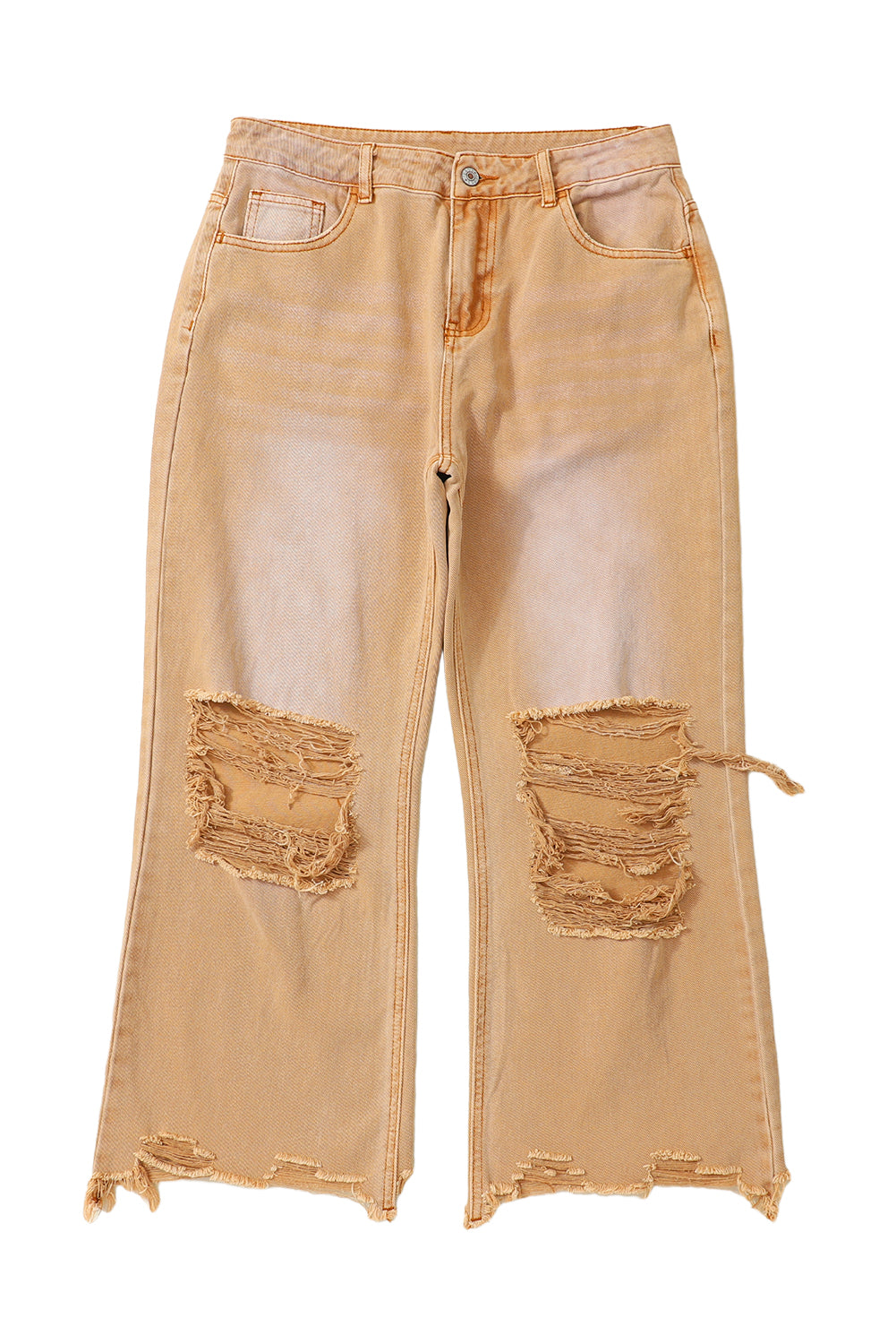 Distressed Hollow-out High Waist Cropped Flare Jeans