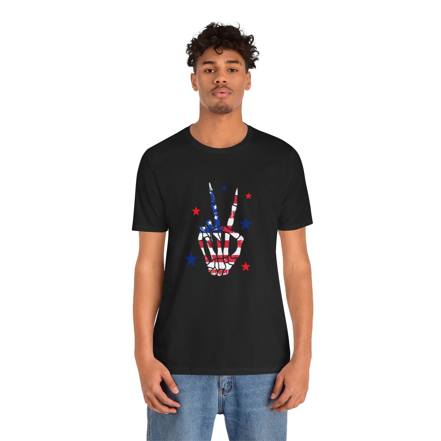 Patriotic Skeleton Peace Hand Unisex Jersey Short Sleeve Tee