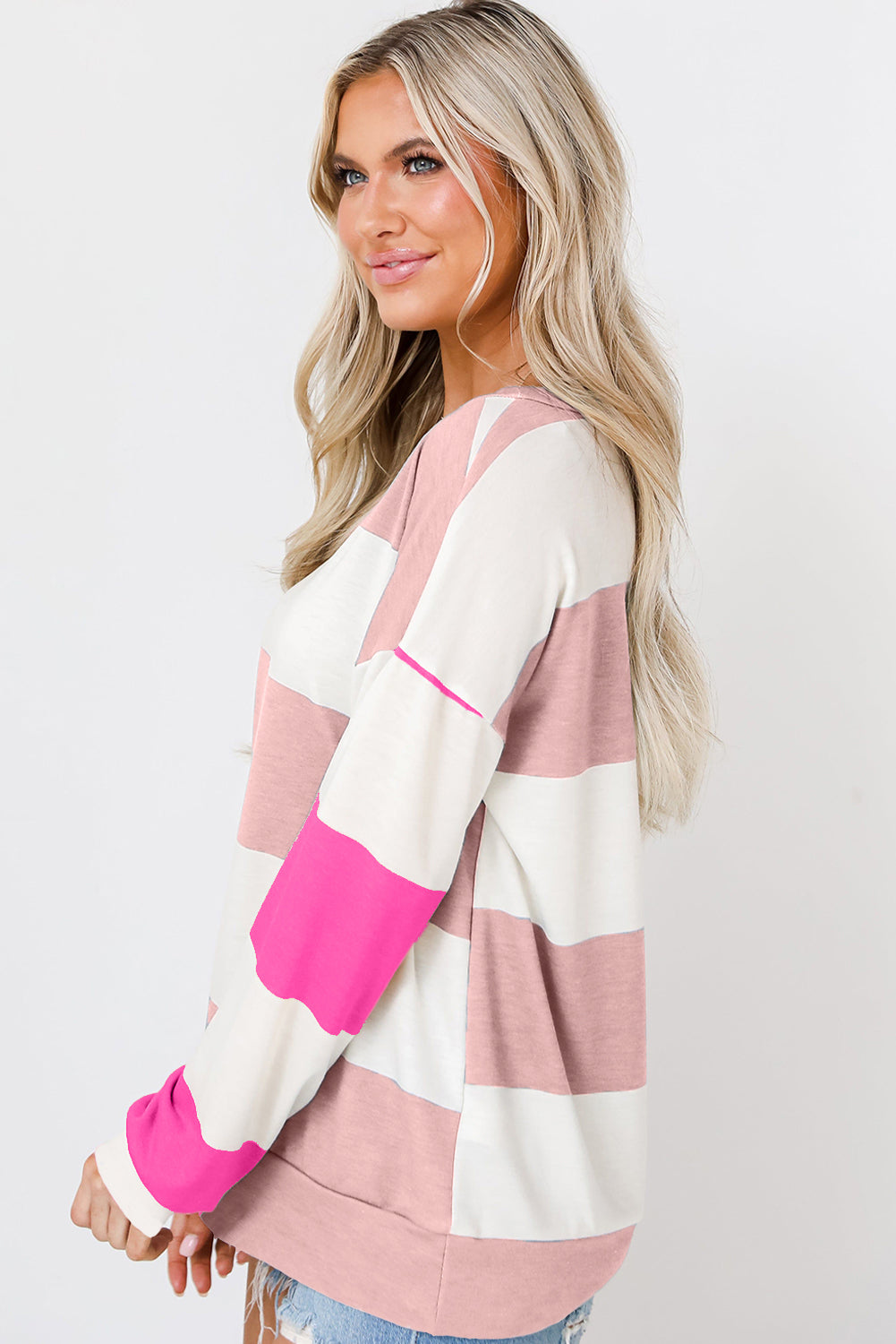 Colorblock Striped Drop Shoulder Long Sleeve Top